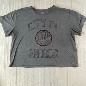Hollister Gray City of Angels Boxy Cropped Logo T-Shirt XL